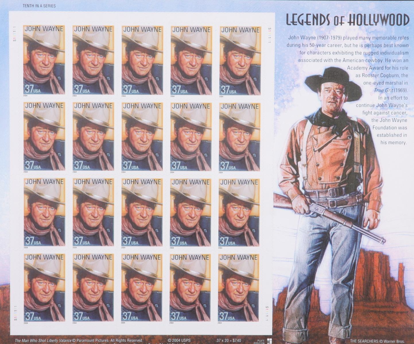 Framed John Wayne Stamp & Postcard Collection.