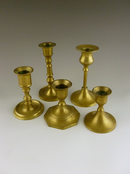Five Vintage Brass Candlesticks