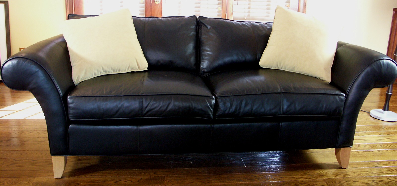 Ethan Allen Black Leather Sofa