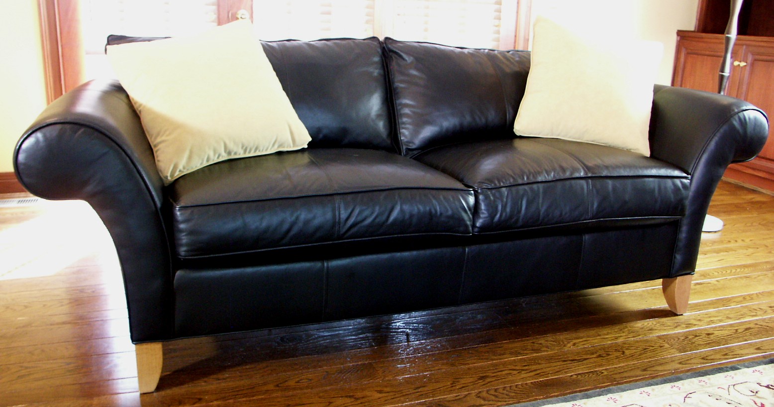 Ethan Allen Black Leather Sofa
