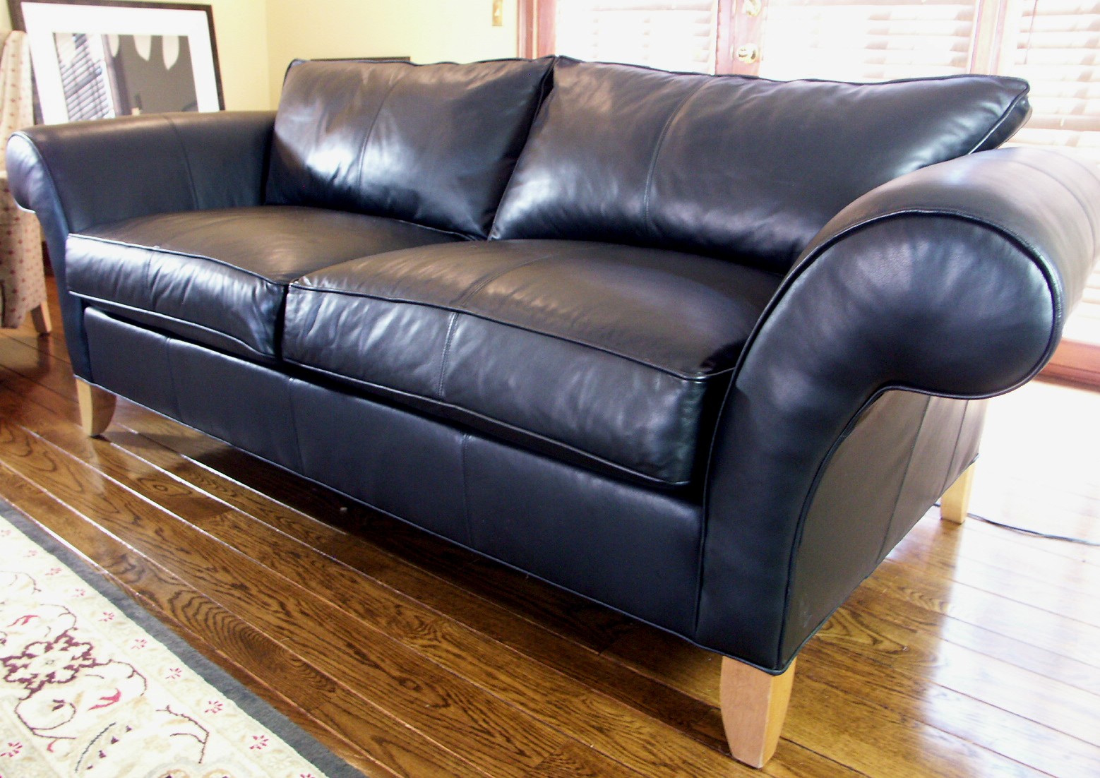 Ethan Allen Black Leather Sofa