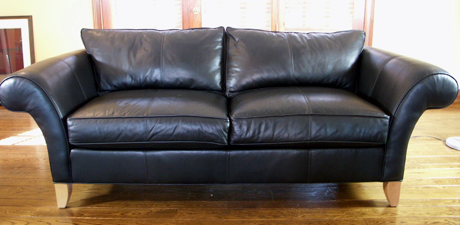 Ethan Allen Black Leather Sofa