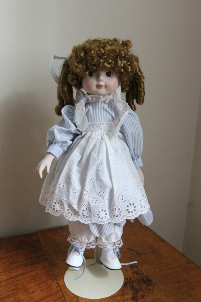 Hand Carved Doll Cradle with Doll