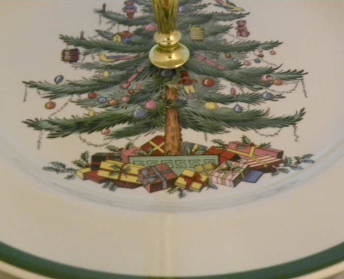 Spode Christmas Tree Double Tier Tray and Napkin Rings