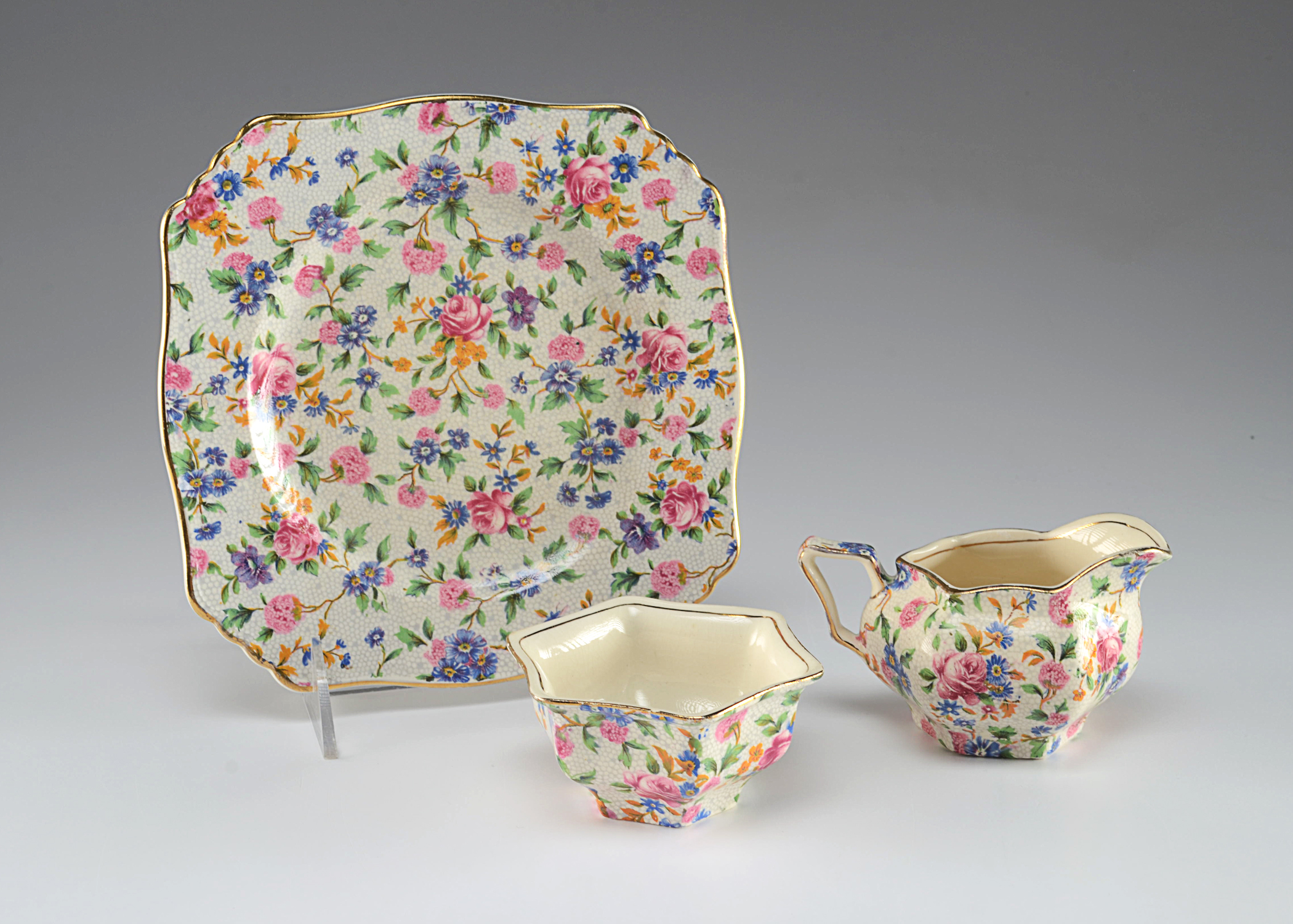 Royal Winton Grimwades "Summertime" Chintz plate with sugar and creamer