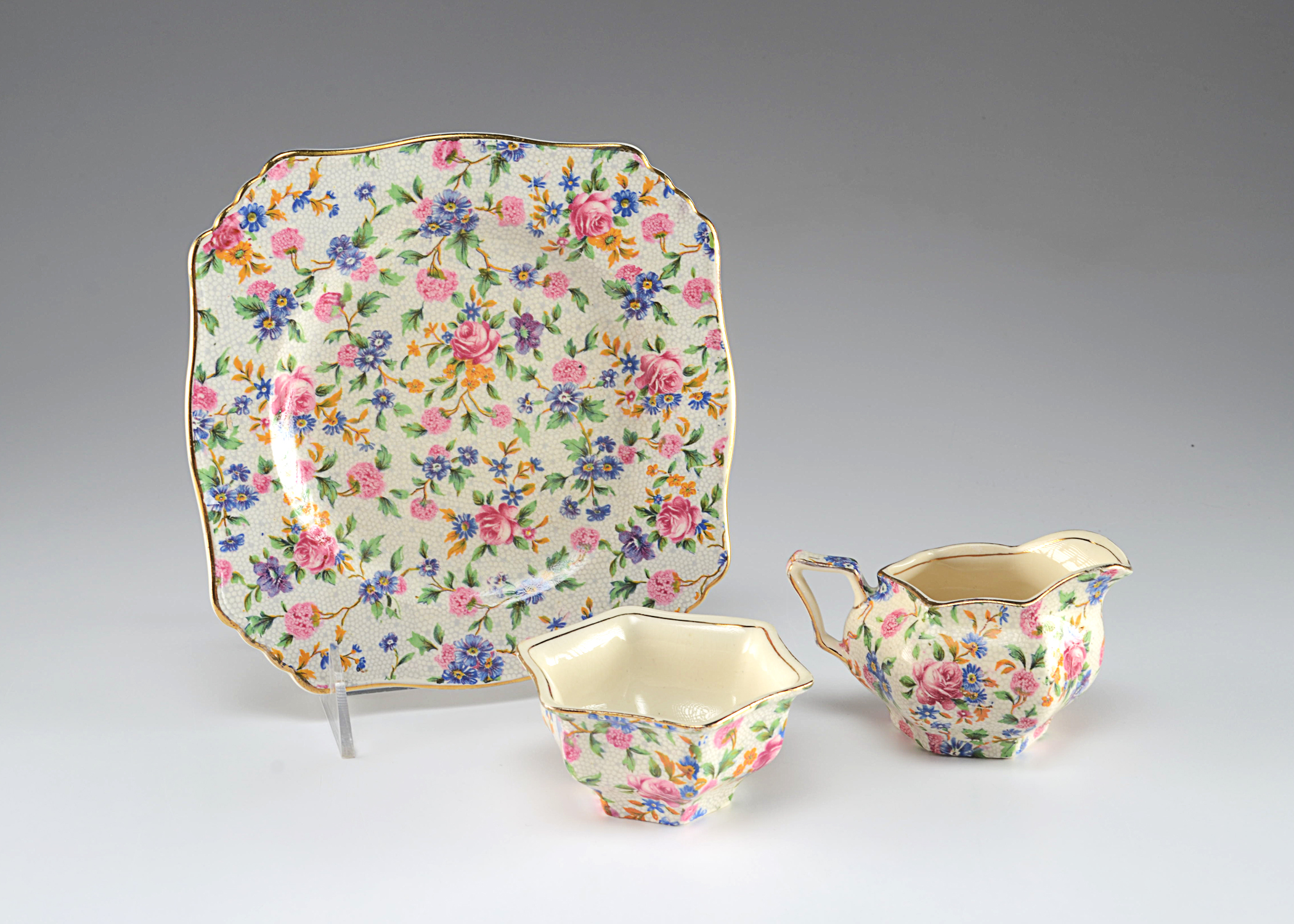 Royal Winton Grimwades "Summertime" Chintz plate with sugar and creamer