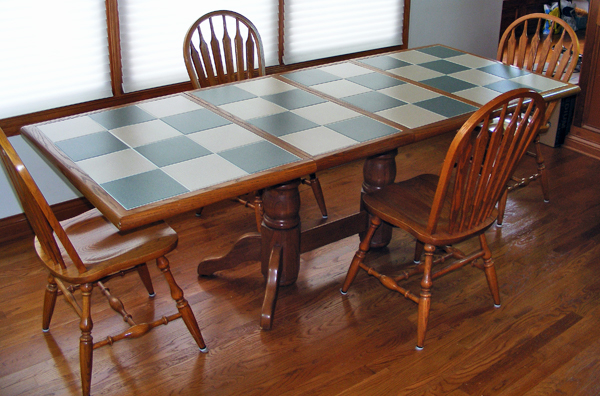 Ceramic Tile Top Kitchen Table with Four Oak Chairs