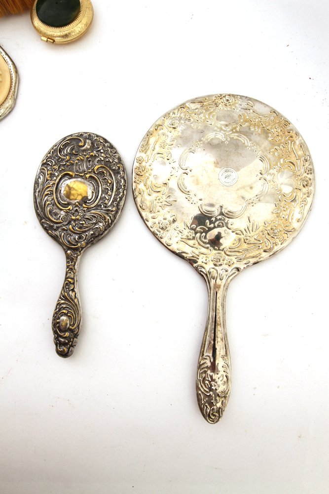 Vintage Dresser Mirror, Premier Manicure Set Bakelite & Vanity Pieces