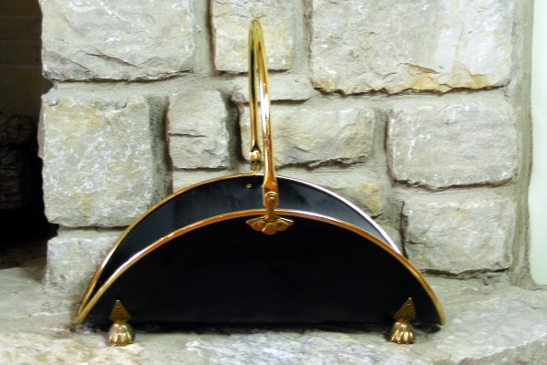 Black and Brass Metal Fireplace Log Holder