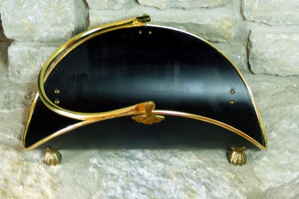 Black and Brass Metal Fireplace Log Holder