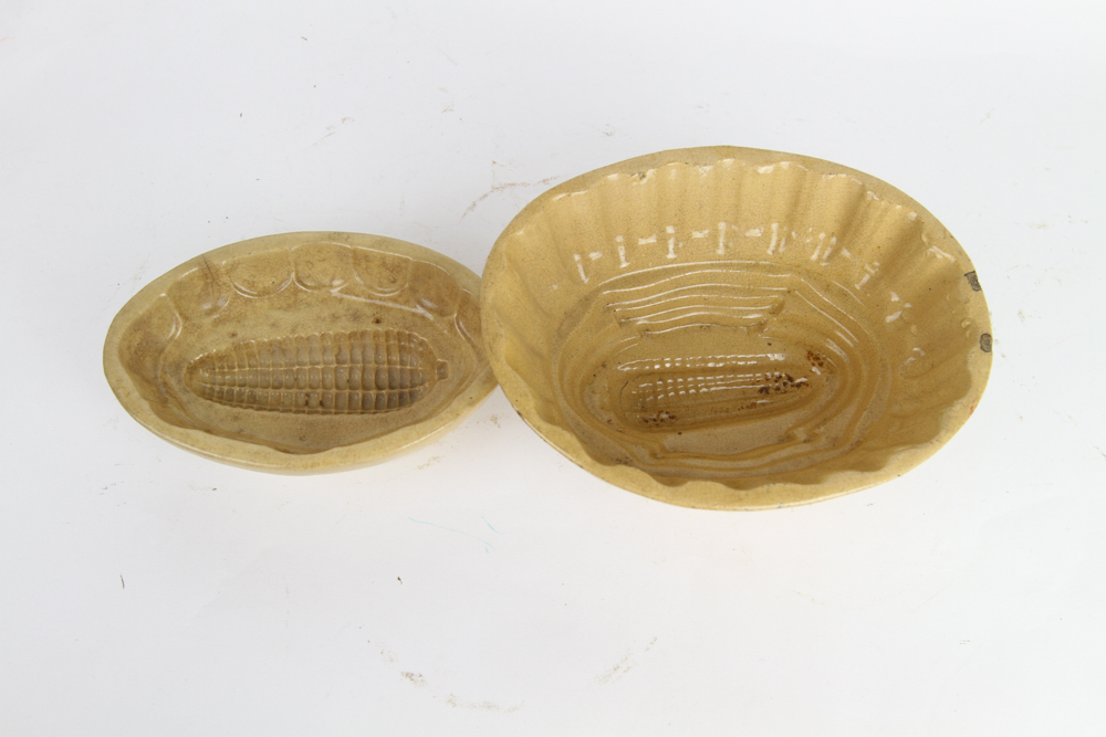2 Yellow Ware Oval Molds CORN Pattern