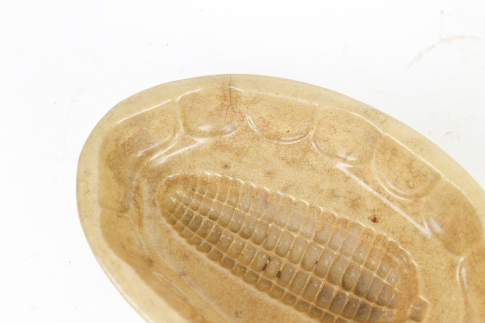 2 Yellow Ware Oval Molds CORN Pattern