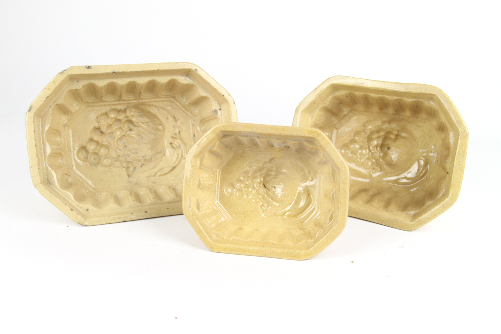 3 Yellow Ware Octogon Molds w/Grape Deisgn