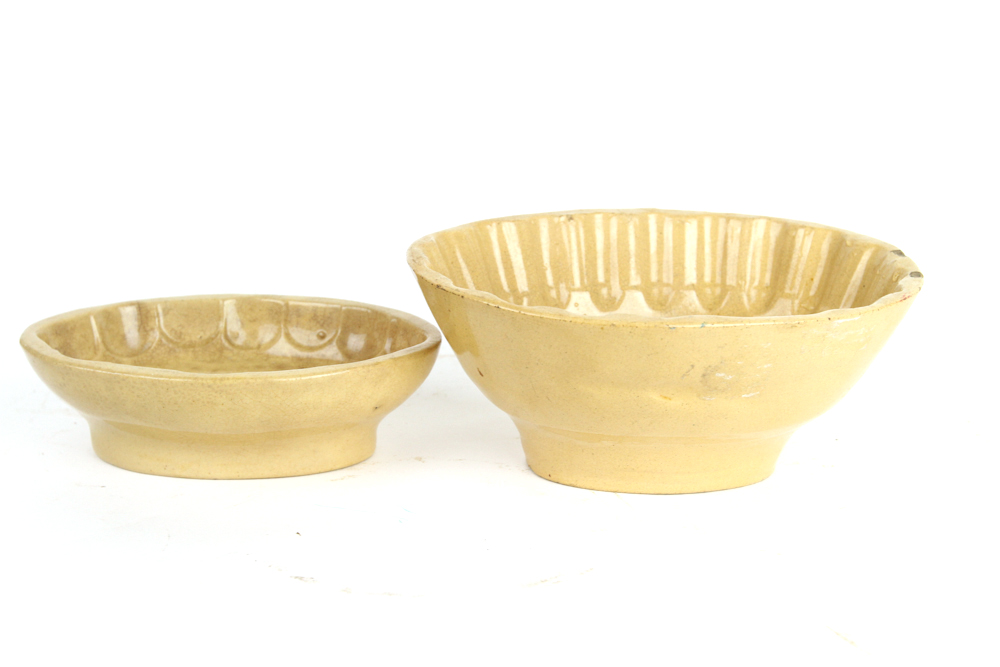 2 Yellow Ware Oval Molds CORN Pattern