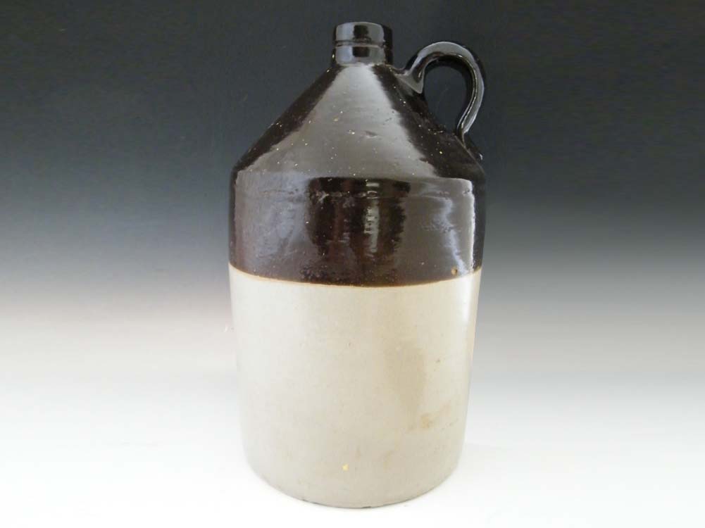 Vintage Brown and Cream Stoneware Whiskey Jug