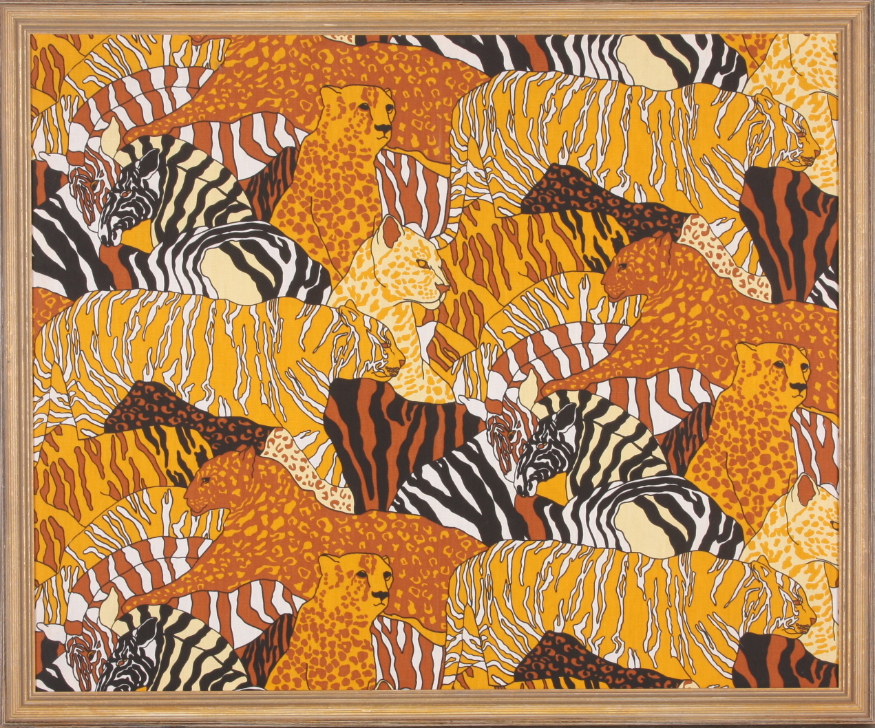 Vintage Modern Textile Art with African Safari screenprint
