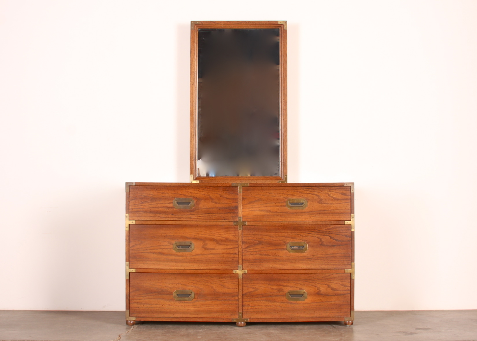 Mid Century Wood and Brass Dresser