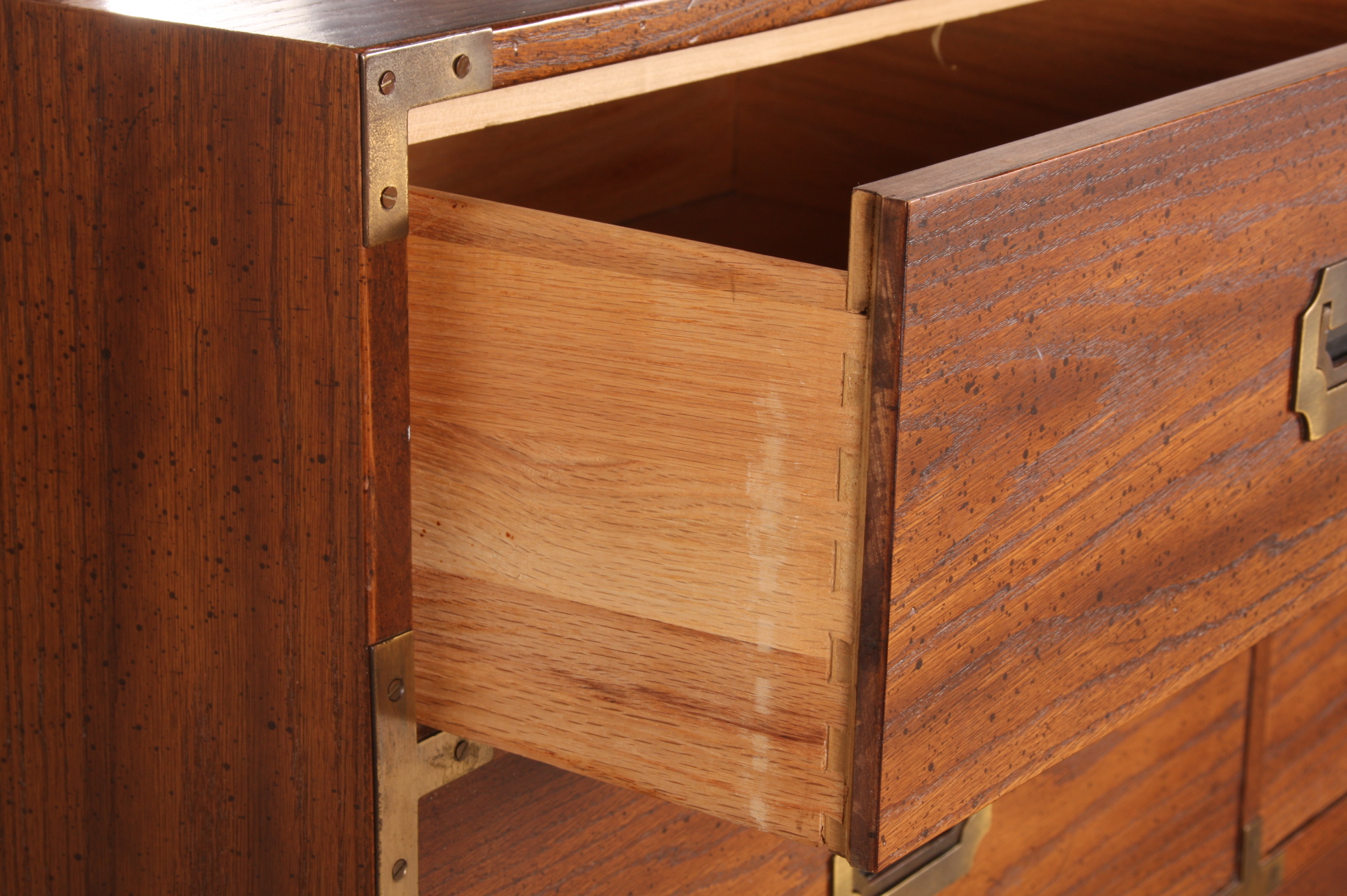 Mid Century Wood and Brass Dresser