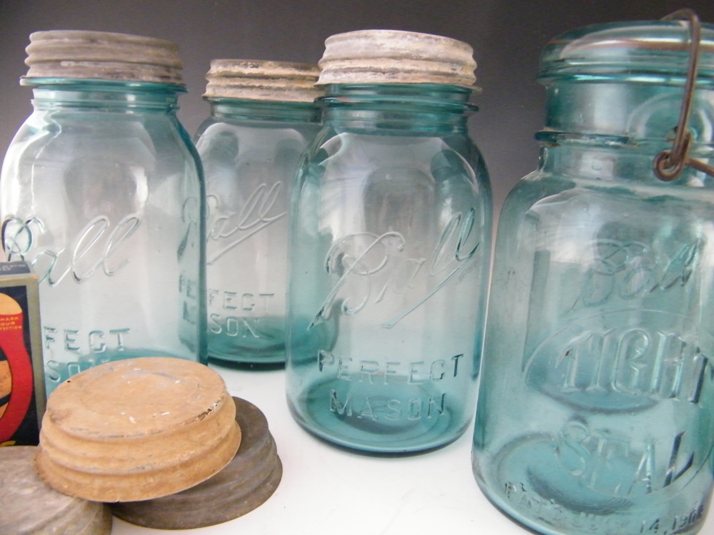 Vintage Aqua Canning Jars and Lids