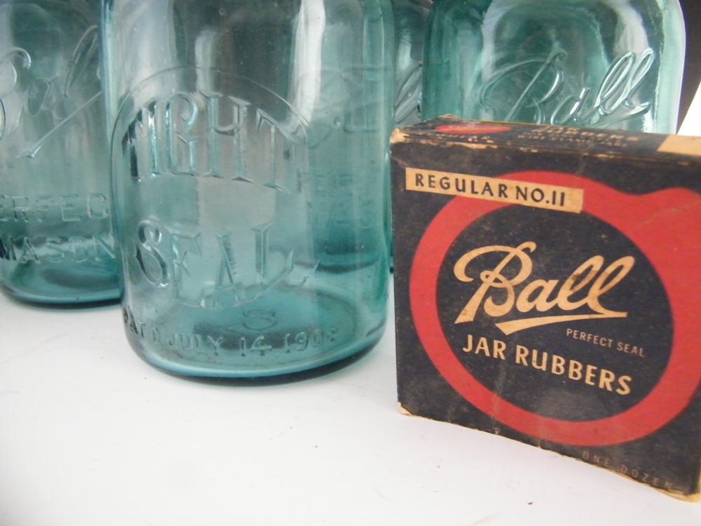 Vintage Aqua Canning Jars and Lids