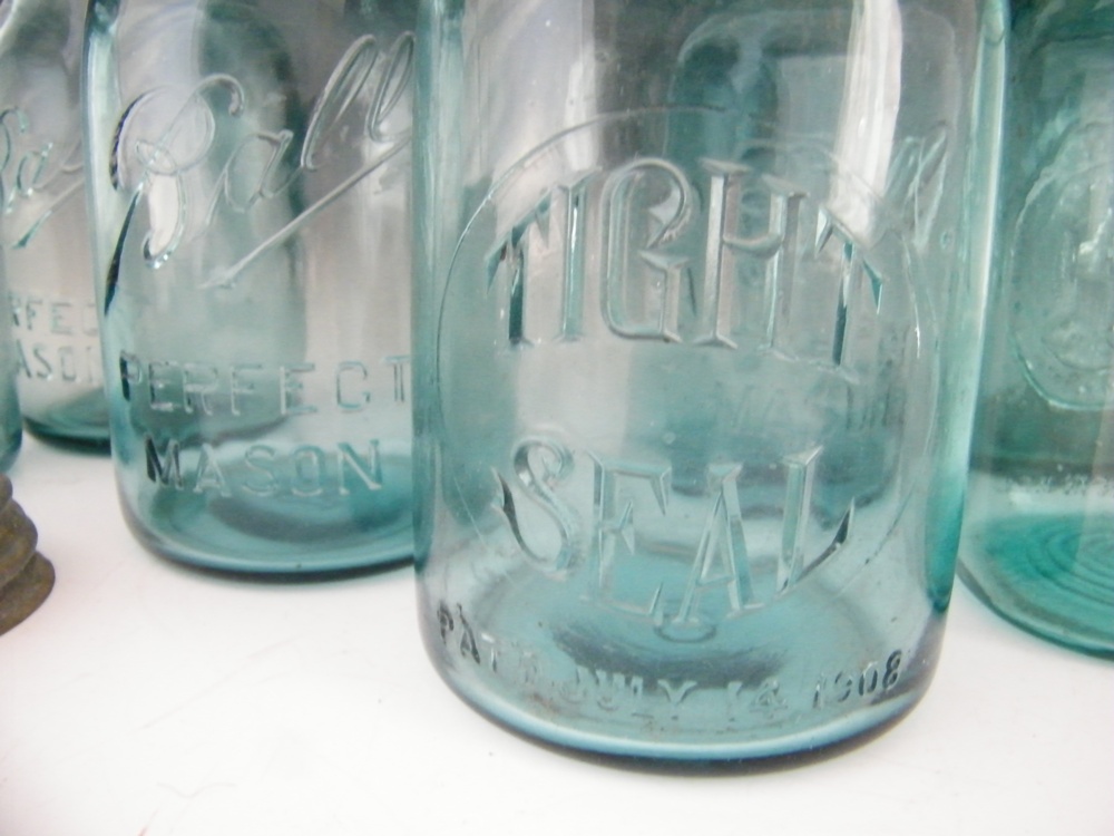 Vintage Aqua Canning Jars and Lids