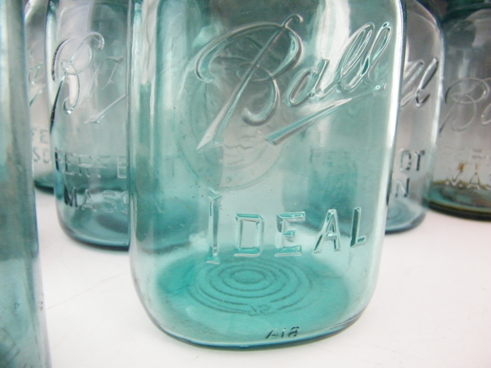Vintage Aqua Canning Jars and Lids