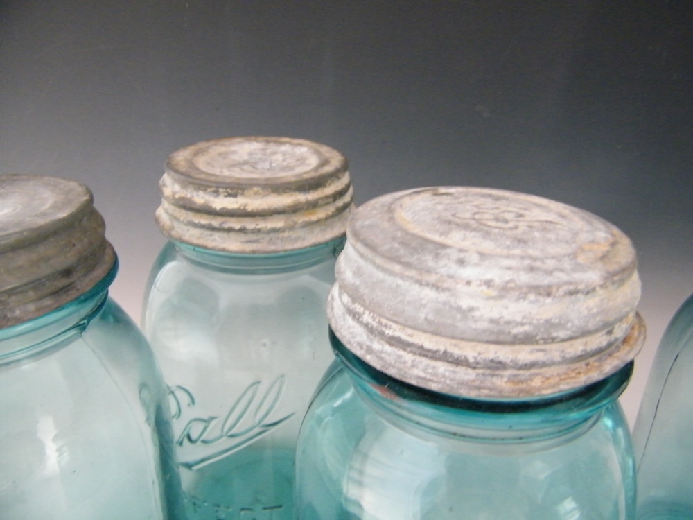 Vintage Aqua Canning Jars and Lids
