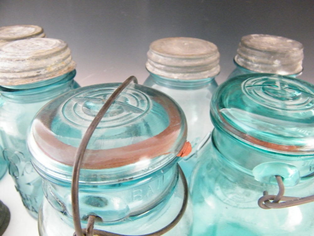 Vintage Aqua Canning Jars and Lids