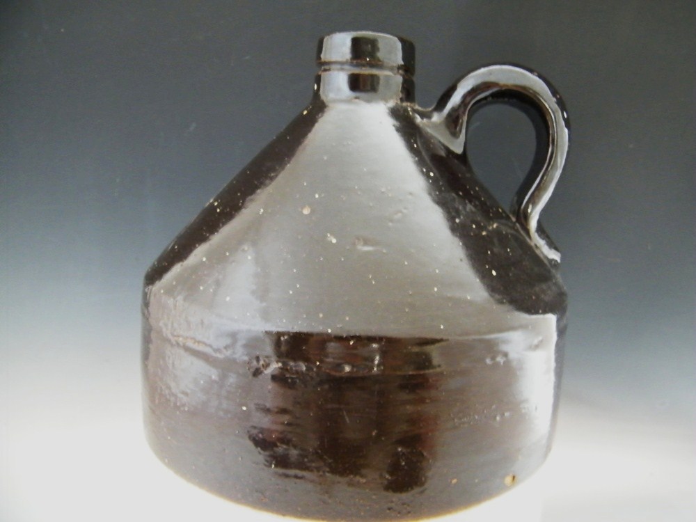 Vintage Brown and Cream Stoneware Whiskey Jug