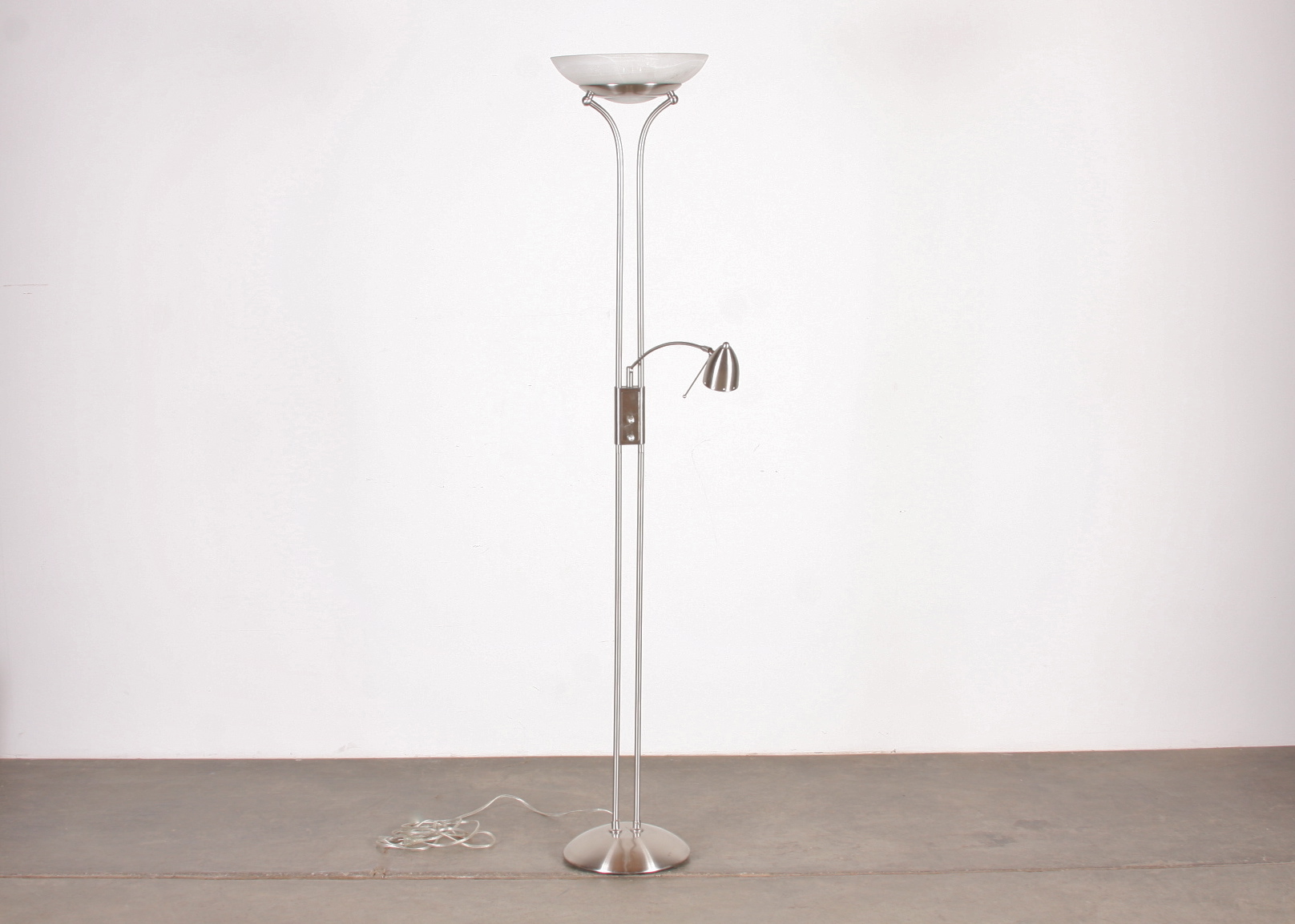 Modern Chrome and Glass Torchiere Floor Lamp