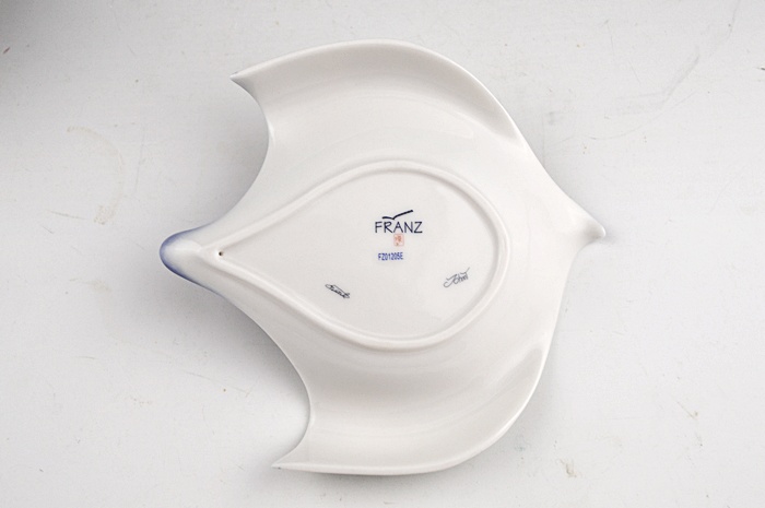 Franz China Signed Luminescence Peacock Cup & Saucer with Spoon