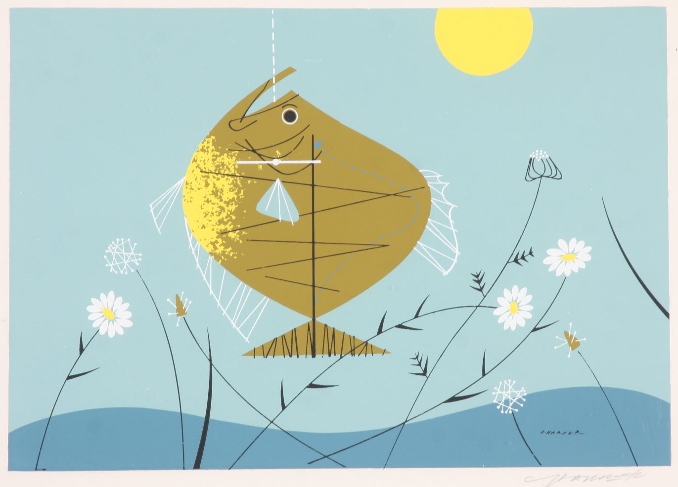 Original Charley Harper Ford Times Crappie Serigraph