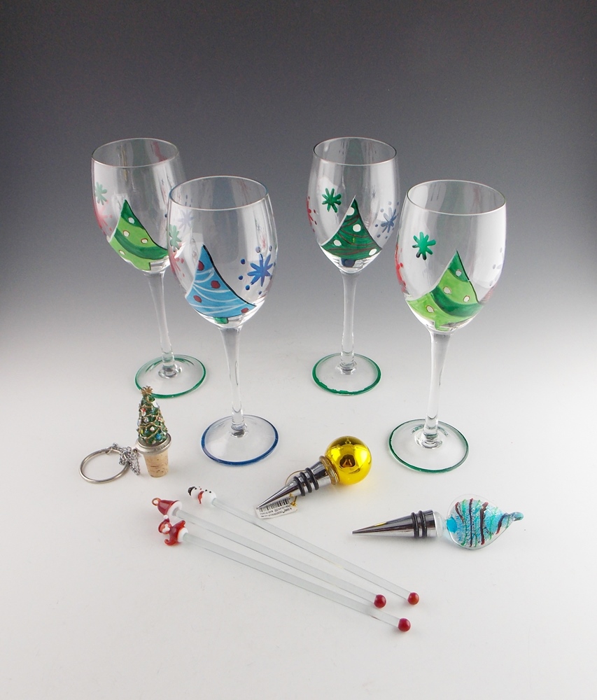 Hand Painted Holiday Wine Glasses & More