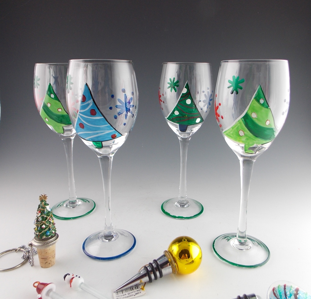 Hand Painted Holiday Wine Glasses & More
