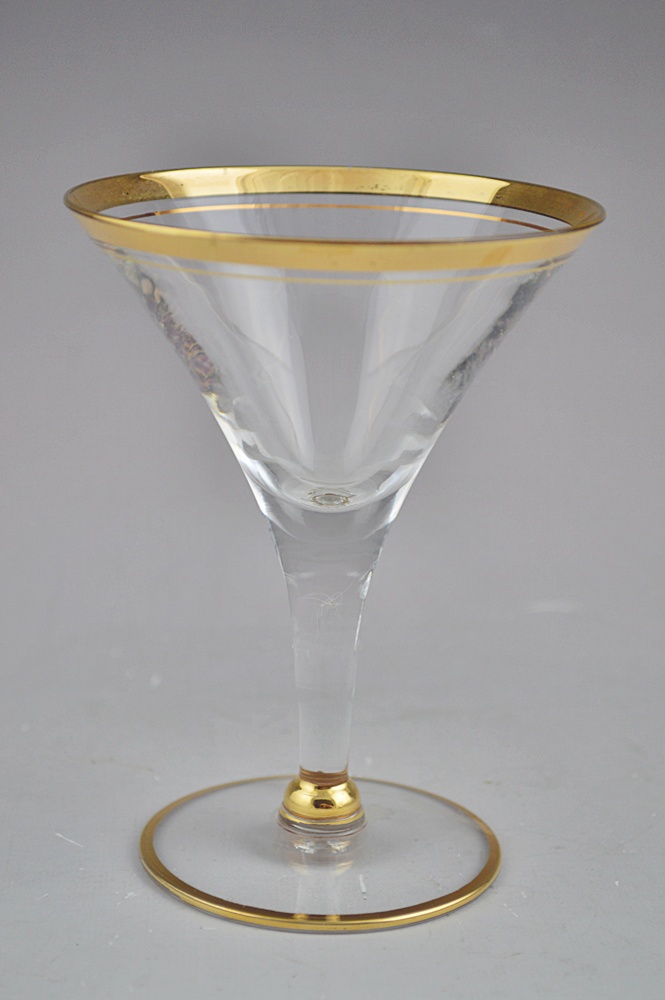 Gold Rimmed Martini Set - 2 Tall Cool Martini Pitchers and 6 Matching Glasses