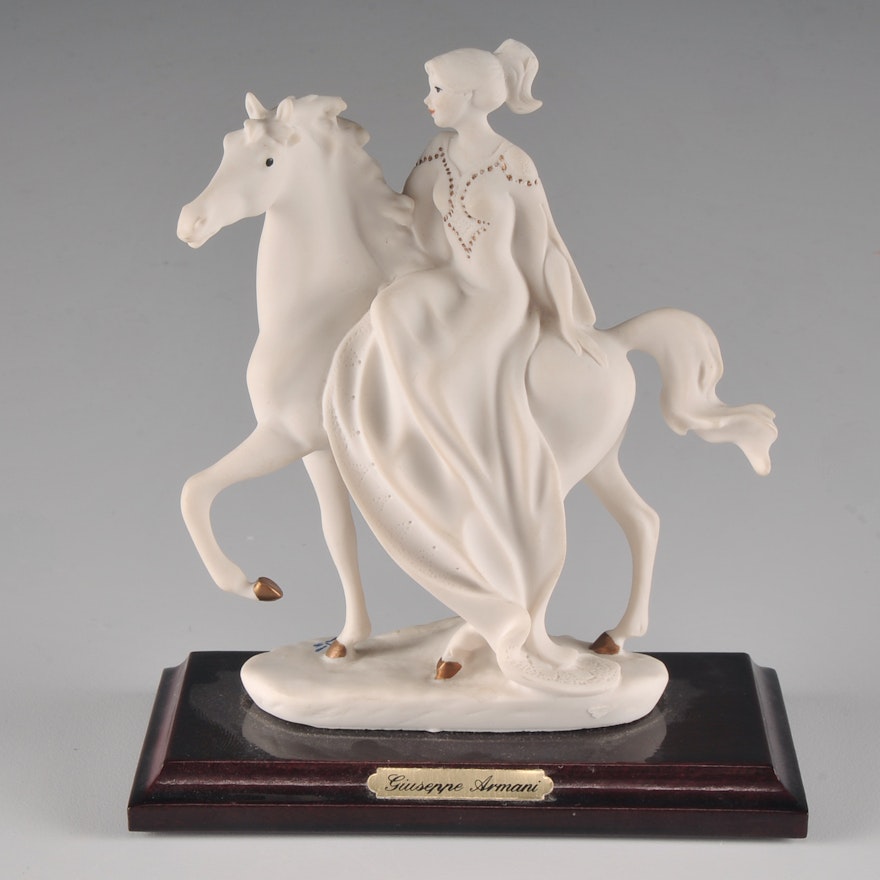 Signed Florence Giuseppe Armani Mounted Figurine of a Woman on Horseback