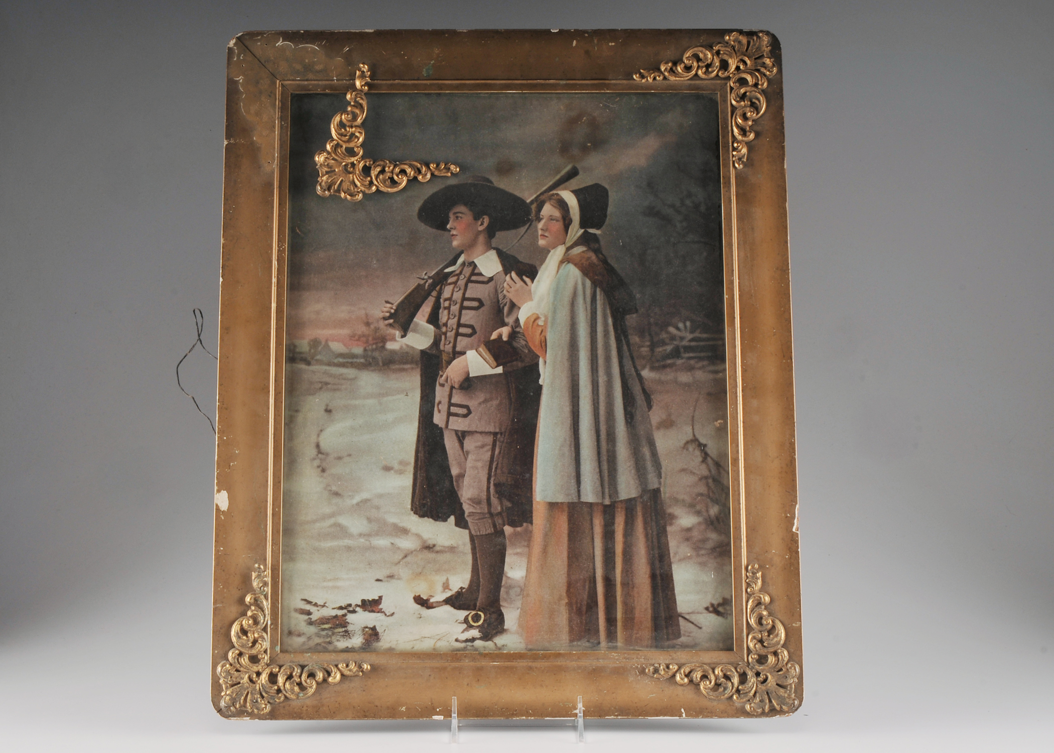 Framed Antique Print of Man and Woman 