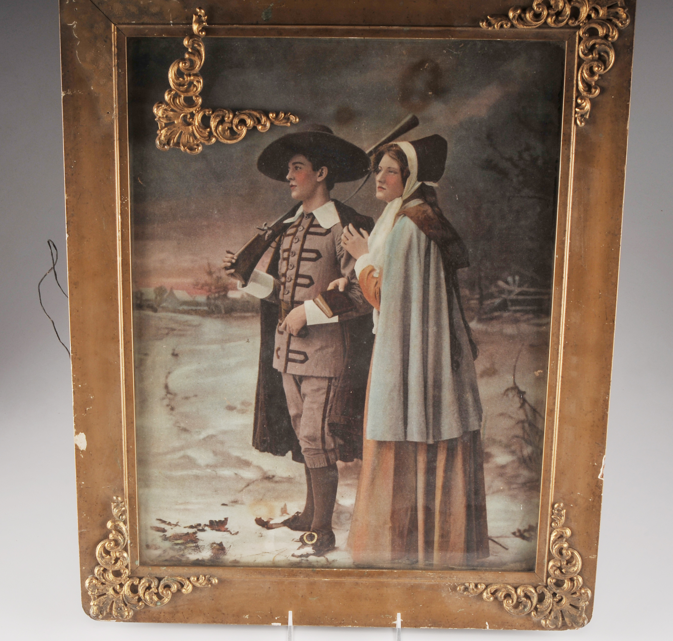 Framed Antique Print of Man and Woman 