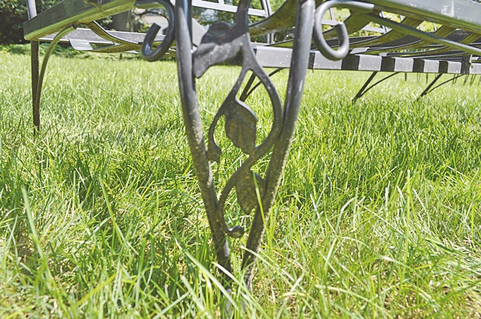 Painted Iron Sofa with Custom Cushions & Matching Glasstop Table