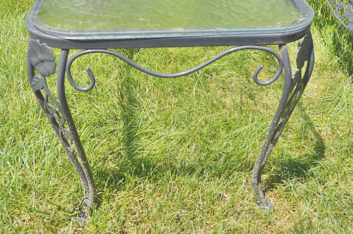 Painted Iron Sofa with Custom Cushions & Matching Glasstop Table