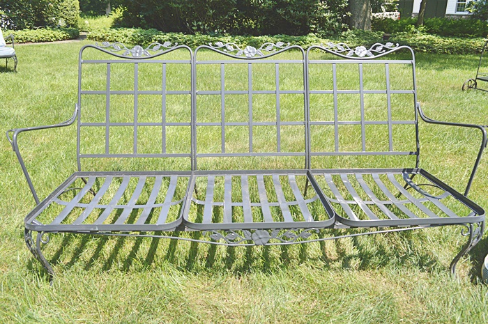 Painted Iron Sofa with Custom Cushions & Matching Glasstop Table