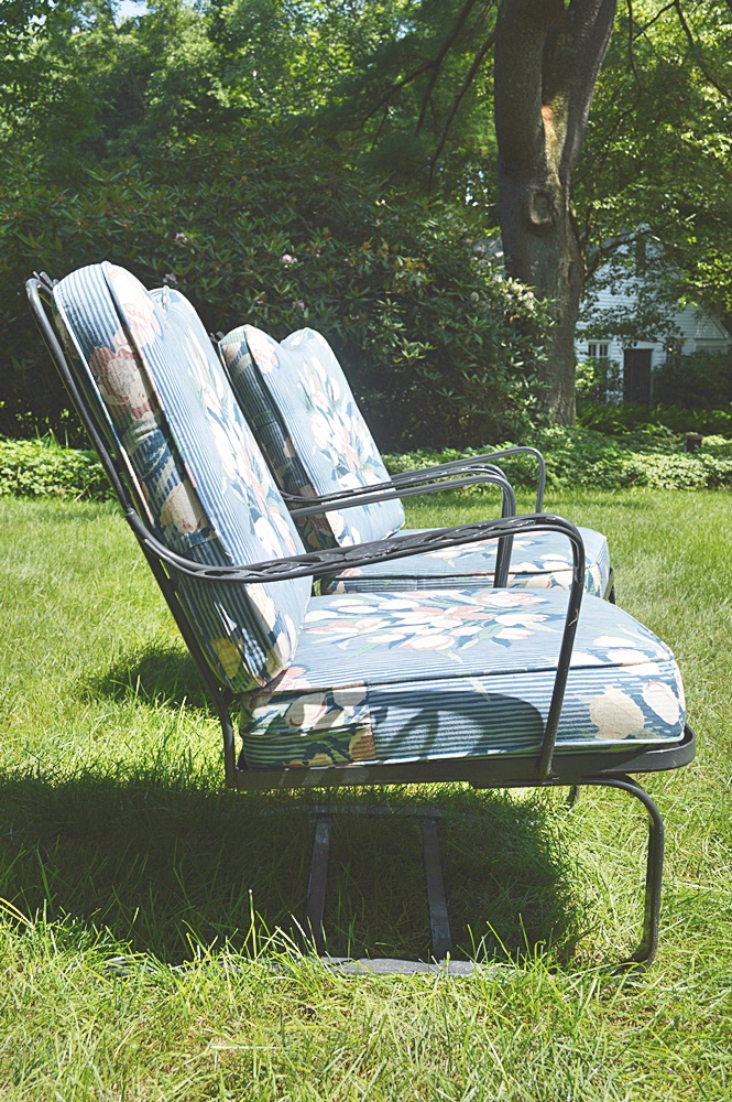 Set of 2 Painted Wrought Iron Chairs With Custom Cushions(one bounces)