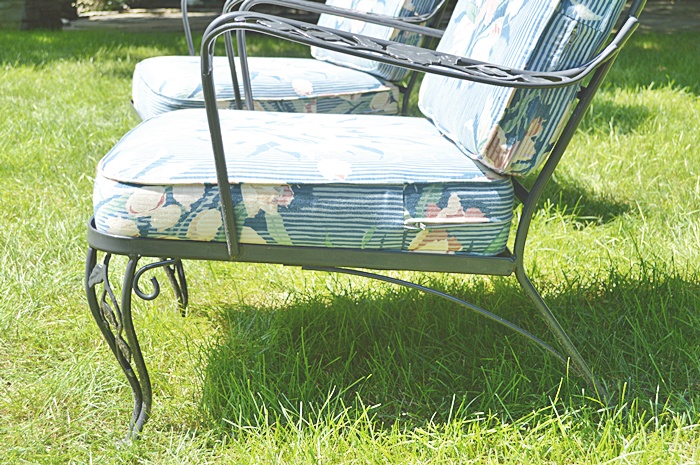 Set of 2 Painted Wrought Iron Chairs With Custom Cushions(one bounces)