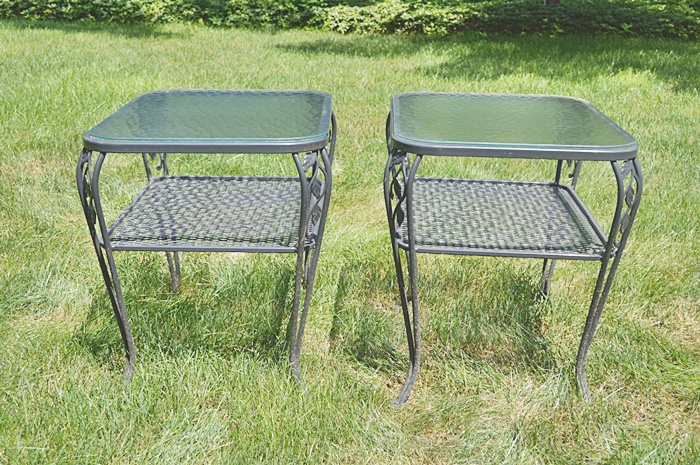 Pair of Painted Iron Glass Top Tables