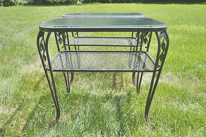 Pair of Painted Iron Glass Top Tables