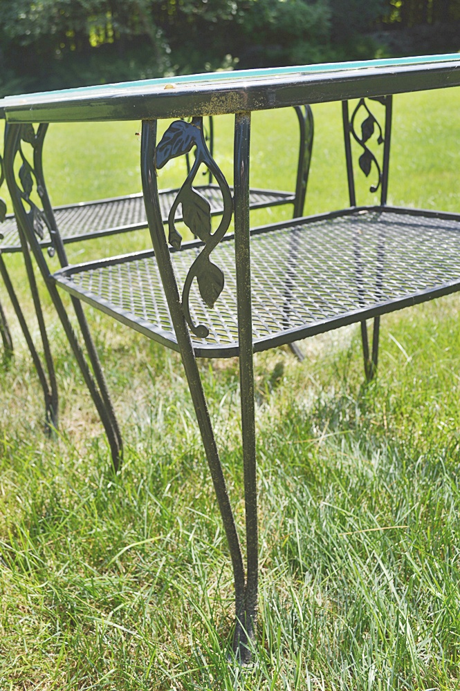 Pair of Painted Iron Glass Top Tables