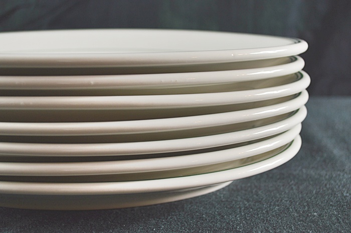 8 Homer Laughlin Green Stripe Oval Plates & A Set of 11 Buffet Plates