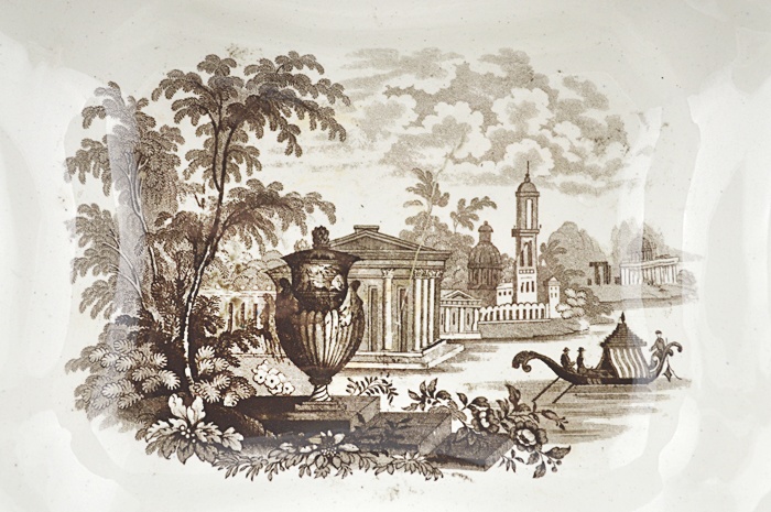 Footed Brown Transferware Compote 