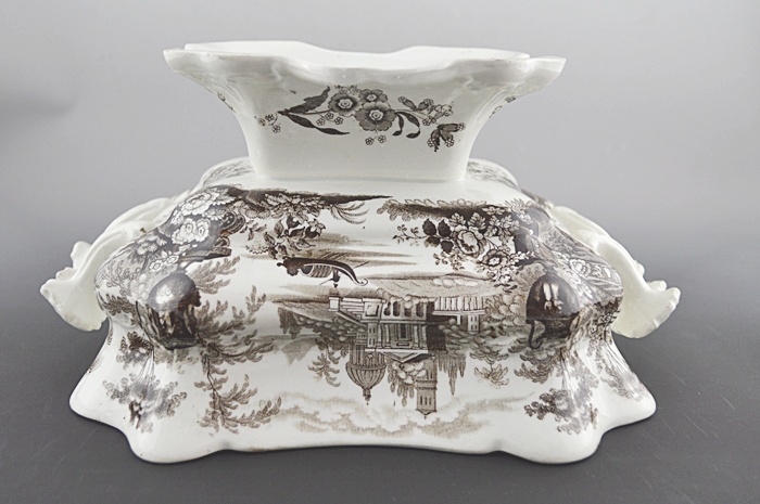 Footed Brown Transferware Compote 