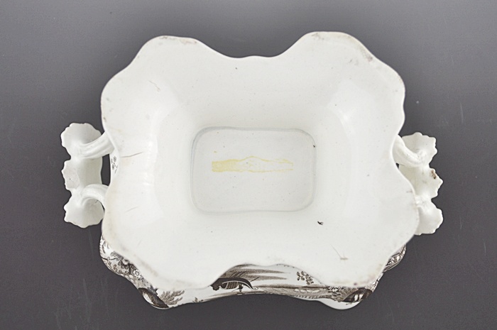 Footed Brown Transferware Compote 